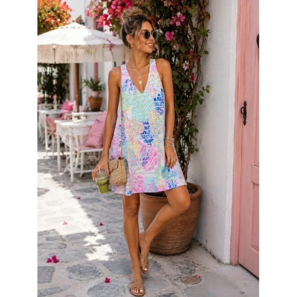 Lilly Pulitzer Womens Multi Color Tropical Burnout Stripe Racerback Swing Dress - Picture 1 of 6